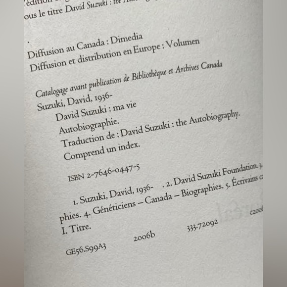 3📚/$25 📍 Ma vie
Livre de David Suzuki - Picture 6 of 7